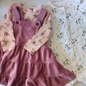 Pink Corduroy Dress and Unicorn Onesie Set